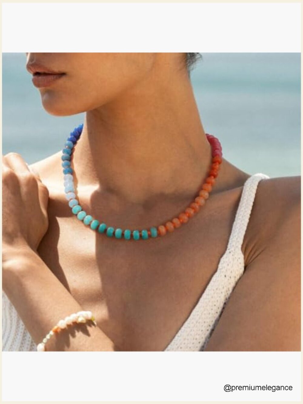 Natural Gemstone Beaded Choker Necklace Boho Handmade Summer Jewelry - Picture 2 of 7